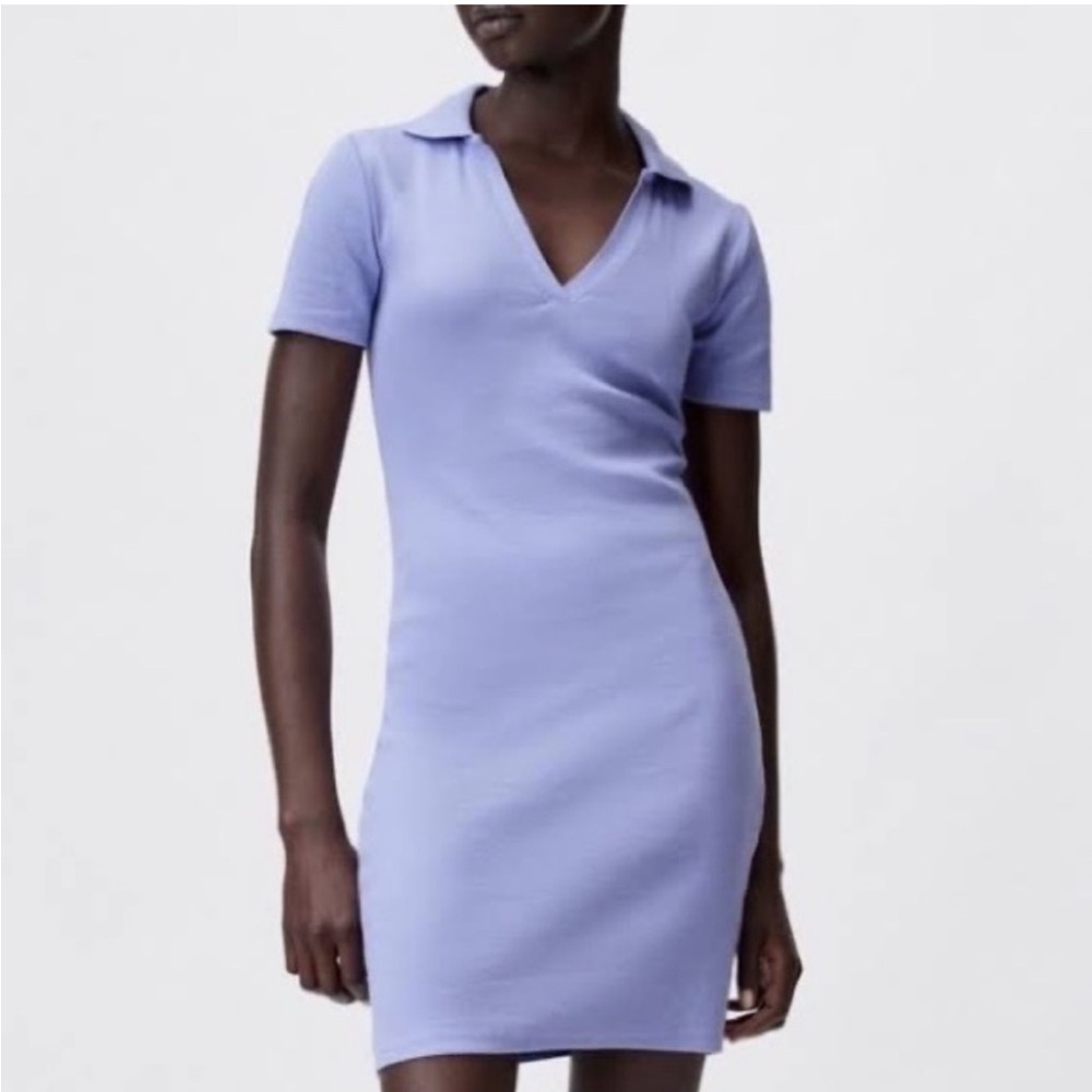 Zara Ribbed Blue Polo Dress